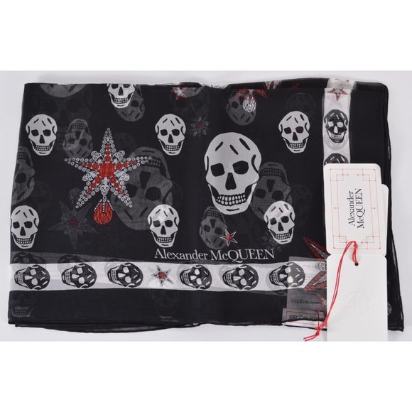 Alexander McQueen Silk Chiffon STAR SKULL Scarf - Picture 1 of 9